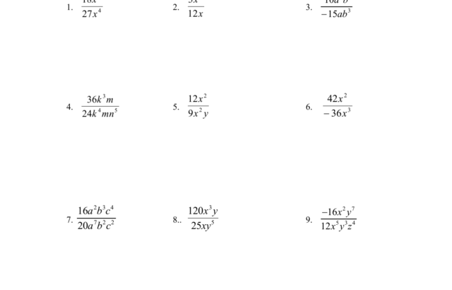 Rational expression worksheet with nine simplification problems