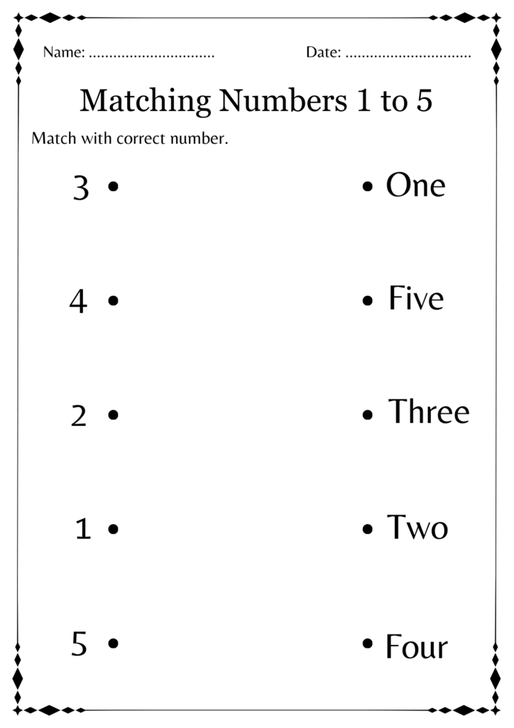 Number matching worksheet with numbers and words on page
