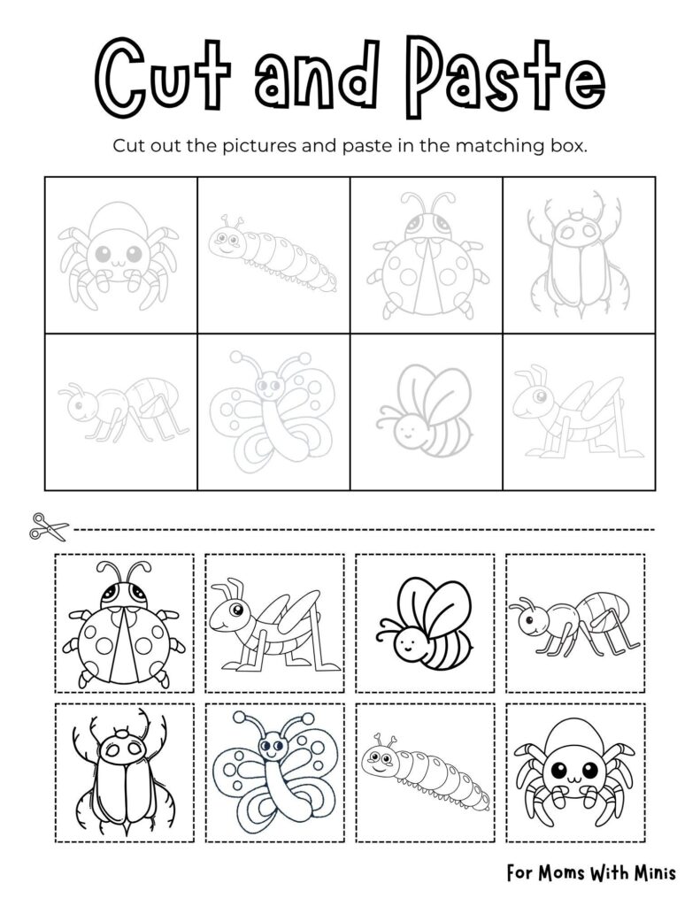 Printable cut-and-paste insect matching worksheet էջ