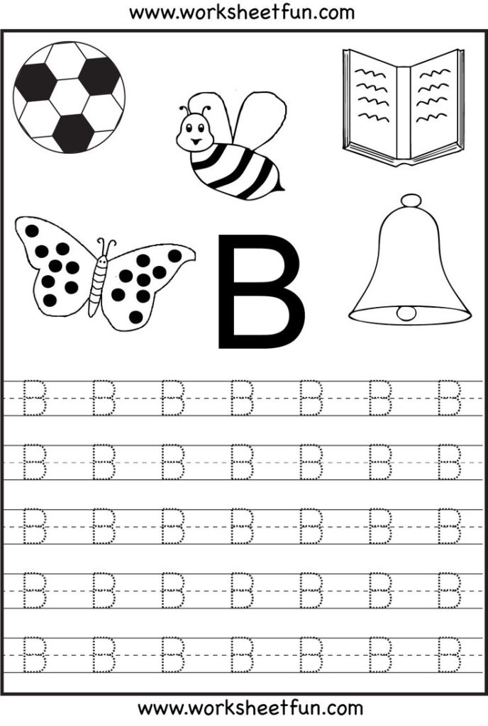 Printable worksheet with letter B and pictures