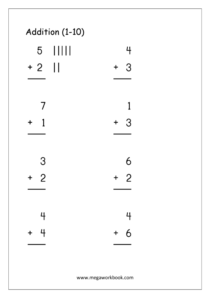 Black-and-white addition worksheet with eight problems