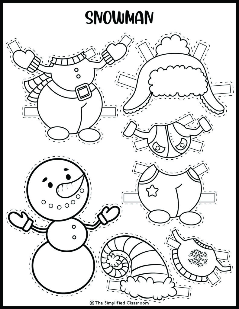 Printable snowman cut-and-paste worksheet with body parts