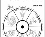 Christmas word wheel worksheet with holiday pictures and labels