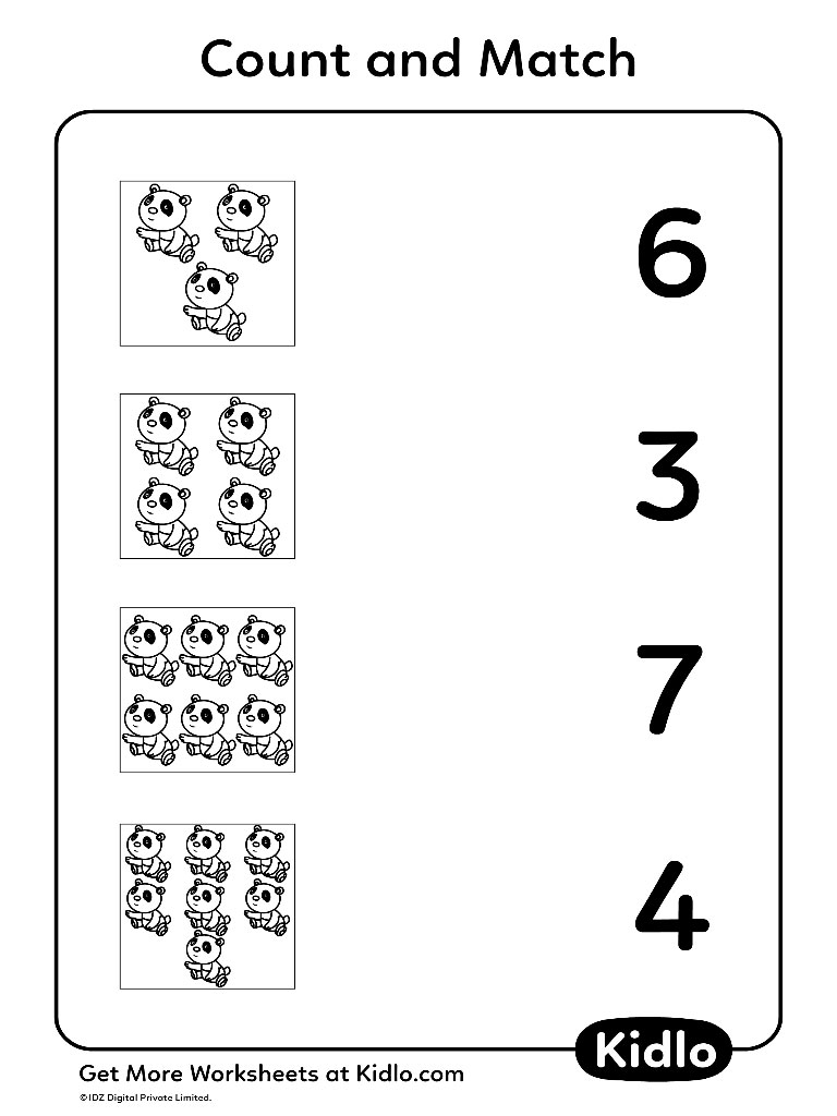 Count and match worksheet with panda pictures and numbers