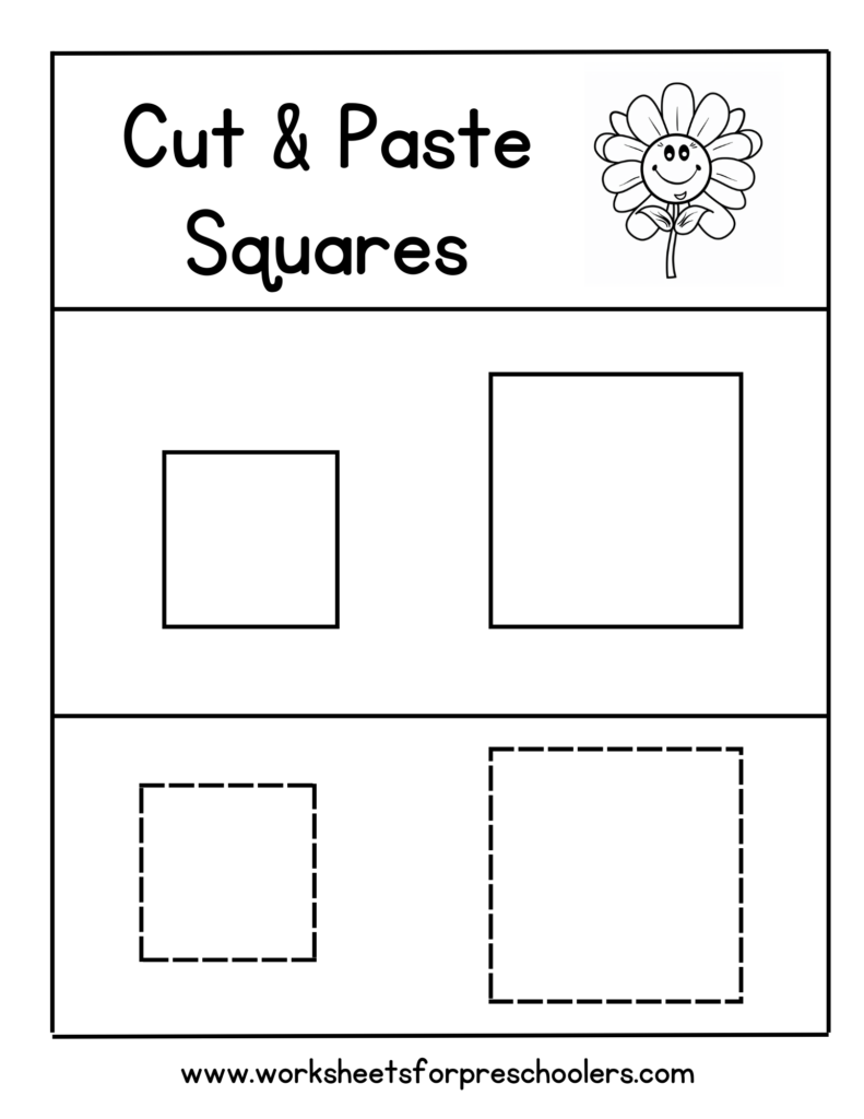 Cut and Paste Squares worksheet with four empty boxes