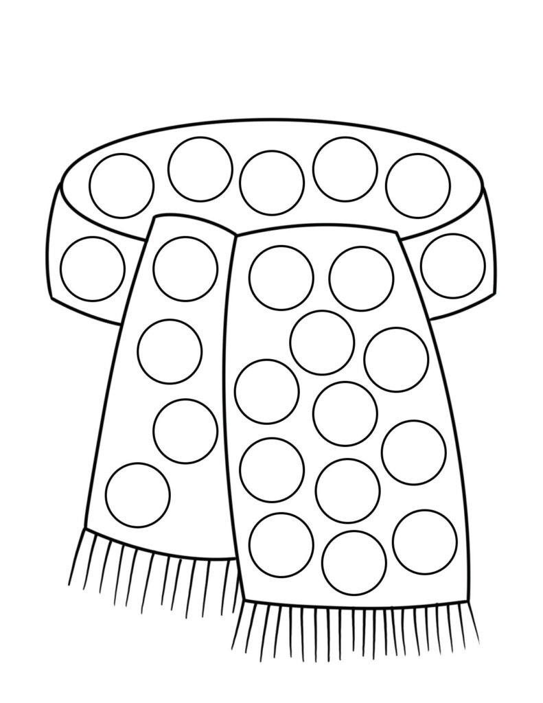 Black-and-white outline of a polka-dot scarf