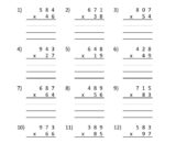 Multiplication worksheet with 3-digit by 2-digit problems