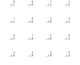 Single digit addition worksheet with twenty problems