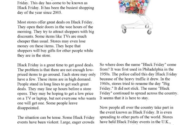 Black Friday nonfiction reading test worksheet page