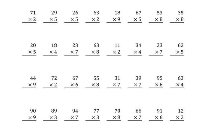 2-digit by 1-digit multiplication worksheet with problems