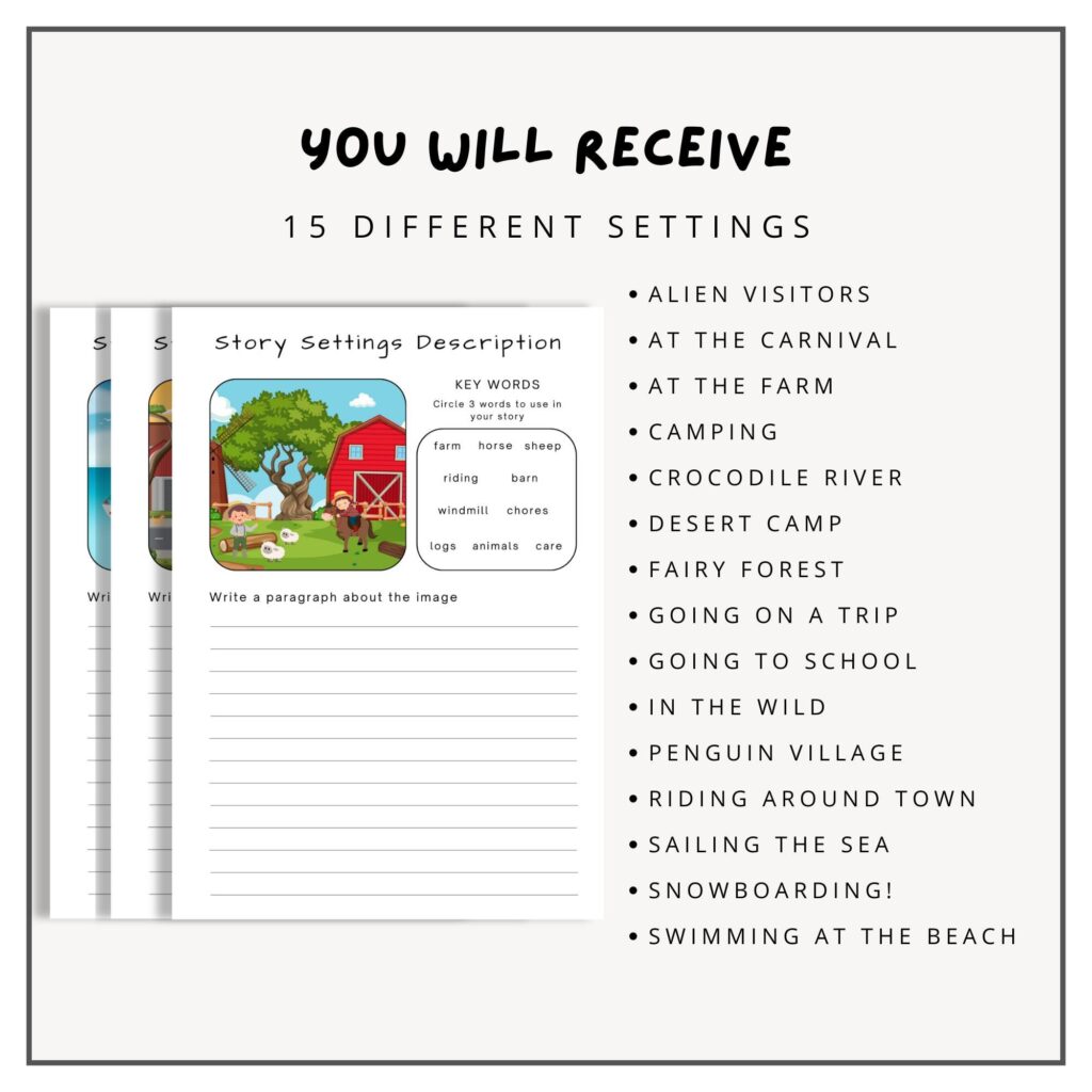 Worksheet preview with story settings and topic list