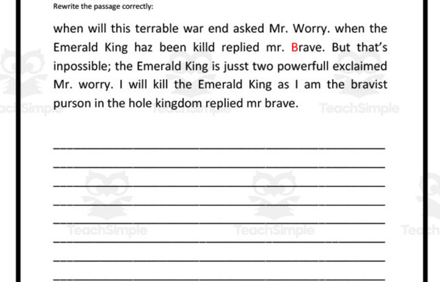 English proofreading worksheet with lines for answers