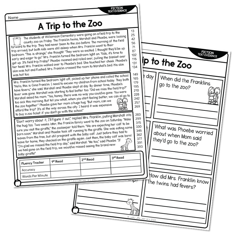 Stacked fiction reading worksheets titled A Trip to the Zoo