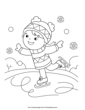 Child ice skating in winter landscape illustration