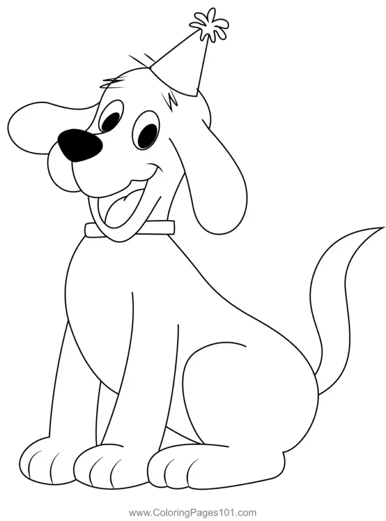 Cartoon dog wearing party hat on white background