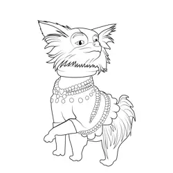 Black-and-white line drawing of a beaded cat-like creature