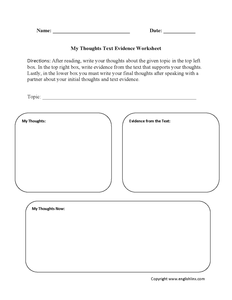 Printable text evidence worksheet with three blank boxes