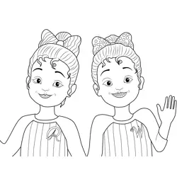 Two smiling girls in coloring page line art