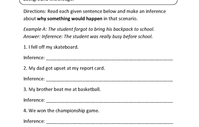 Inference worksheet with numbered fill-in-the-blank prompts