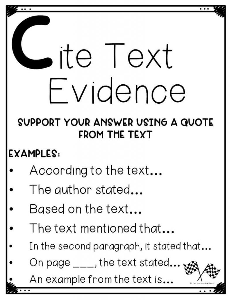 Citation text evidence classroom poster with examples