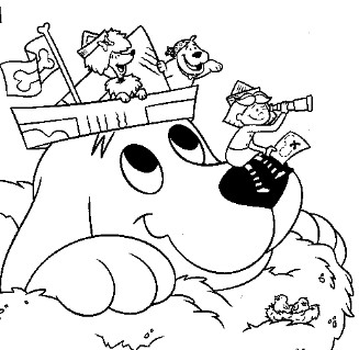 cartoon dog with children riding in a boat on his head