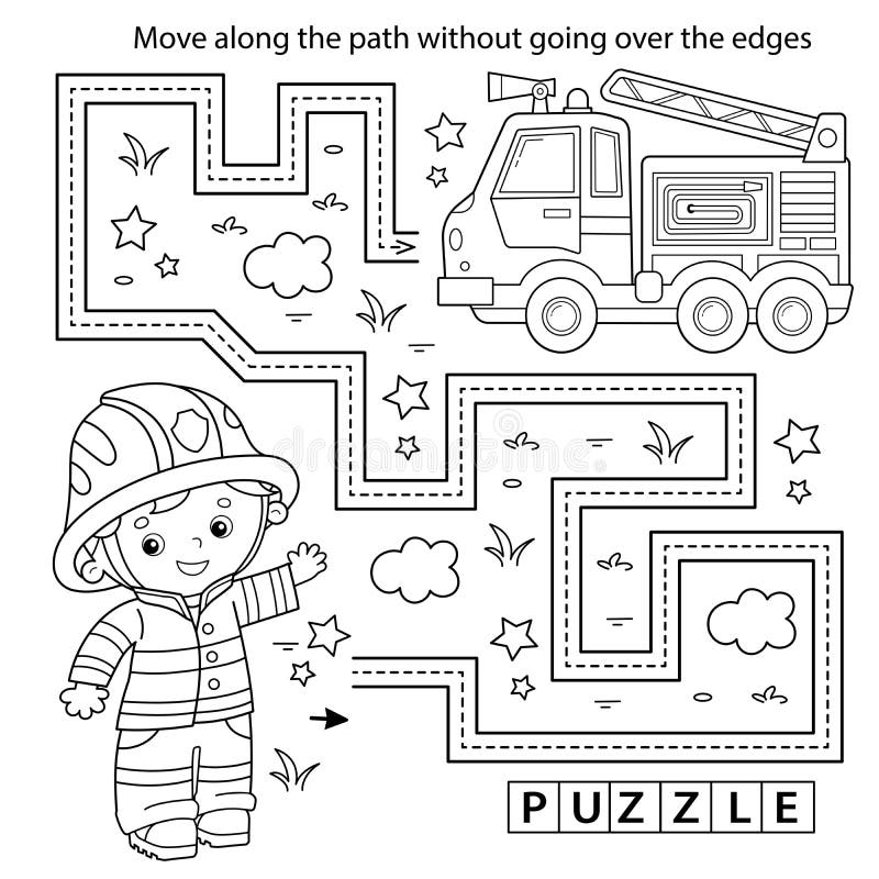 Firefighter maze with child and fire truck
