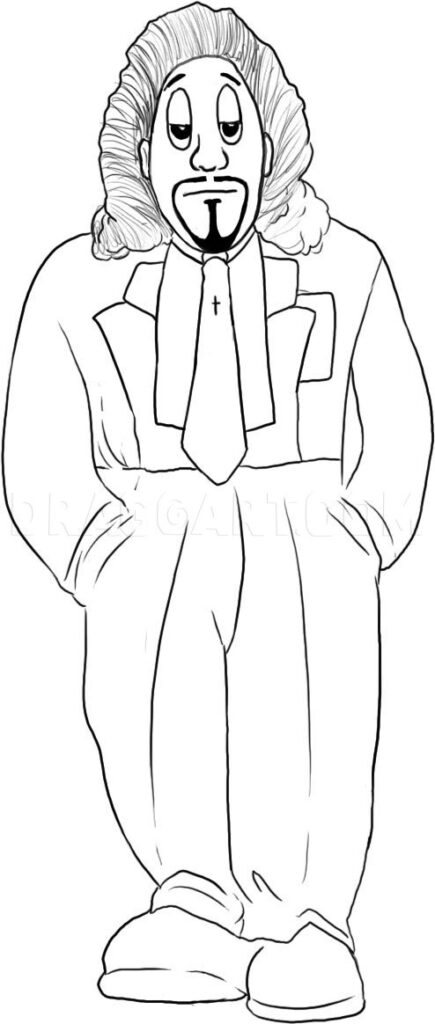 Black-and-white cartoon man in suit and tie
