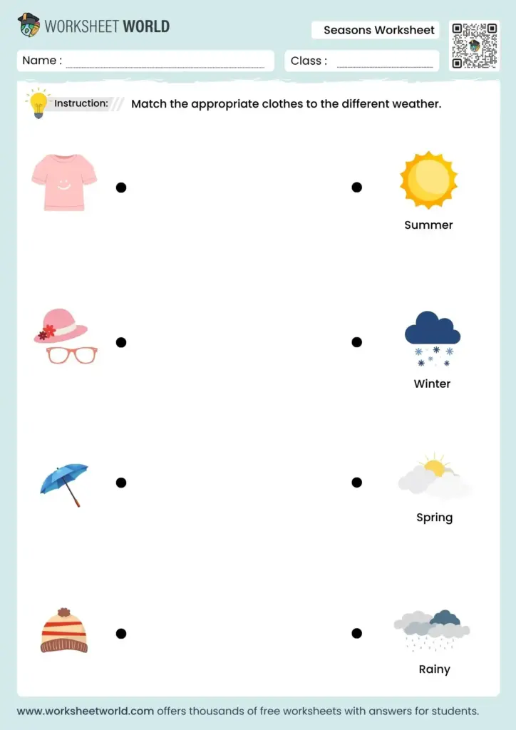 Seasons worksheet with clothes and weather icons