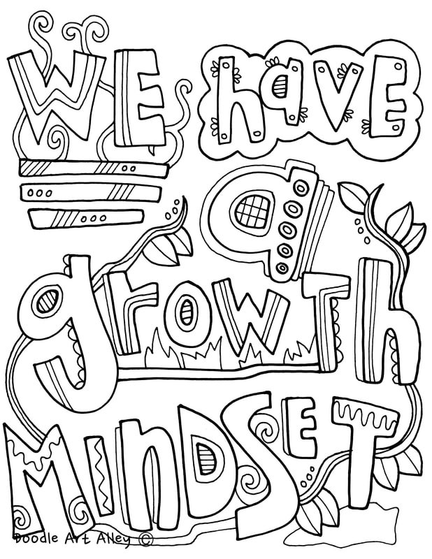 Black-and-white doodle lettering reading “We have growth mindset
