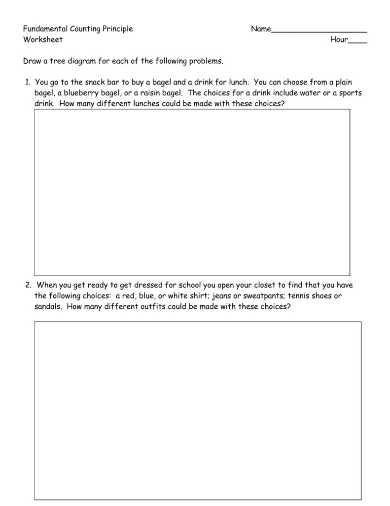 Fundamental counting principle worksheet with two word problems