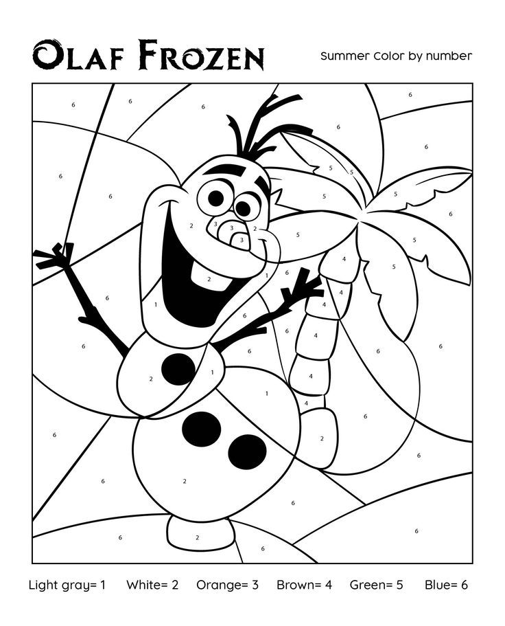 Olaf Frozen summer color-by-number worksheet