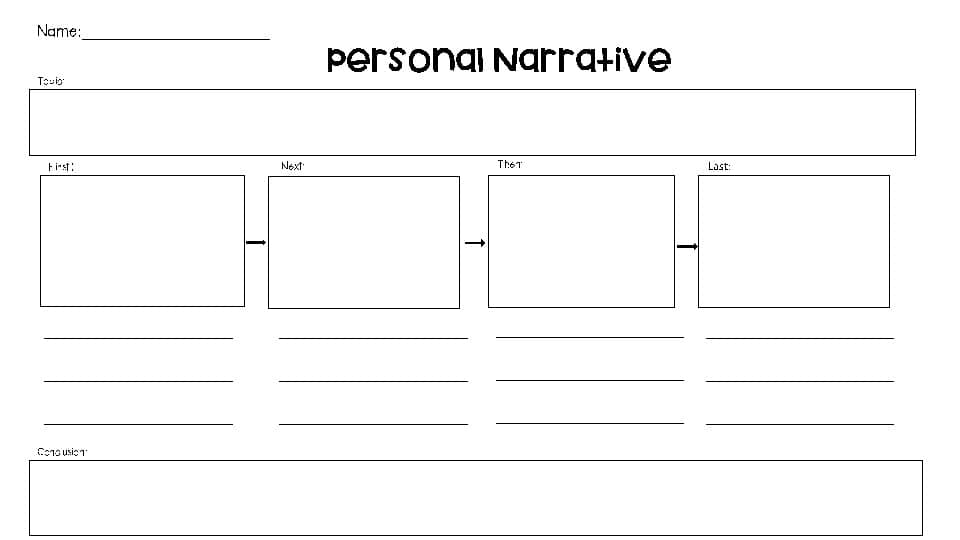 Blank personal narrative worksheet with boxes and lines