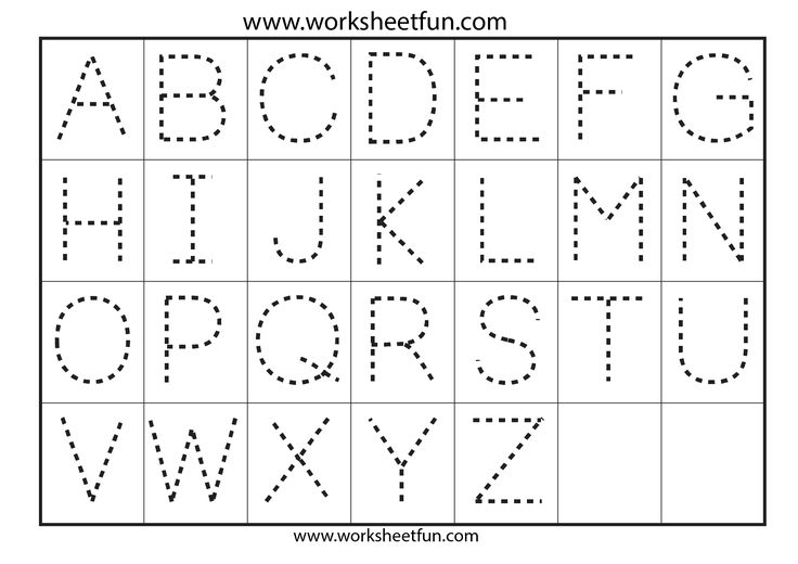 Alphabet tracing worksheet with dotted capital letters grid