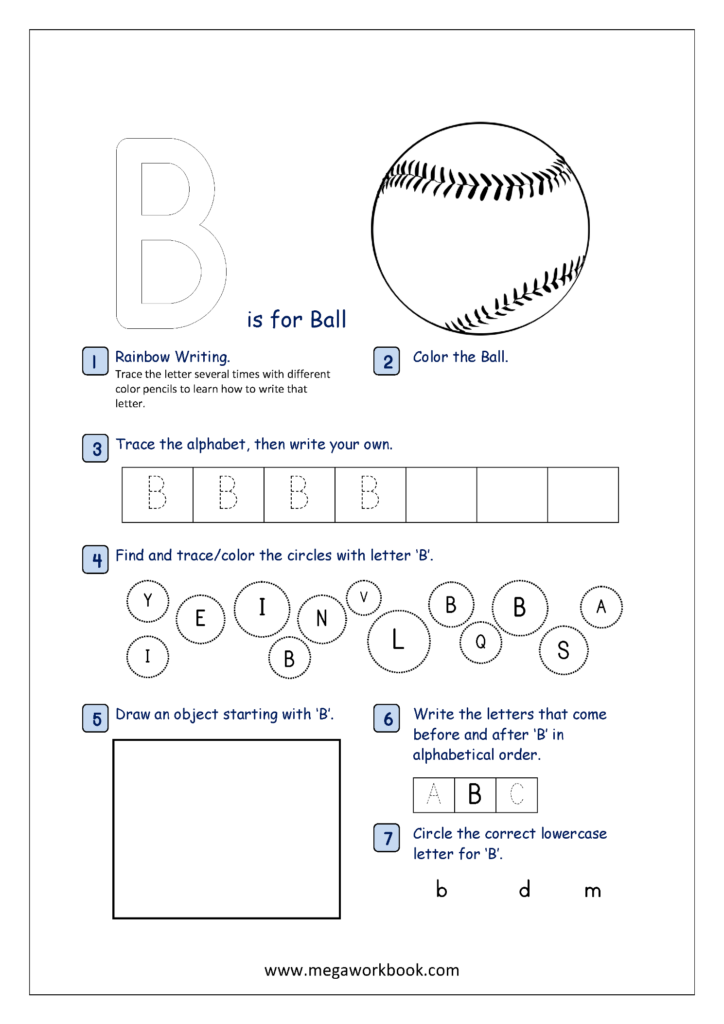 Letter B worksheet with baseball and tracing activities