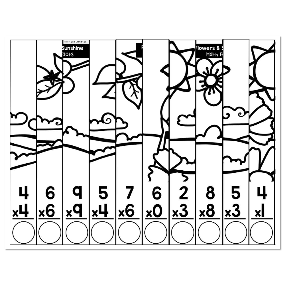 Coloring worksheet with vertical multiplication problems