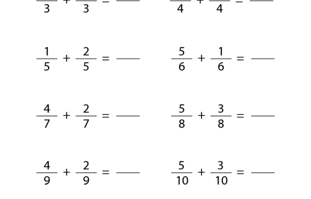 Fractions worksheet with simple addition problems