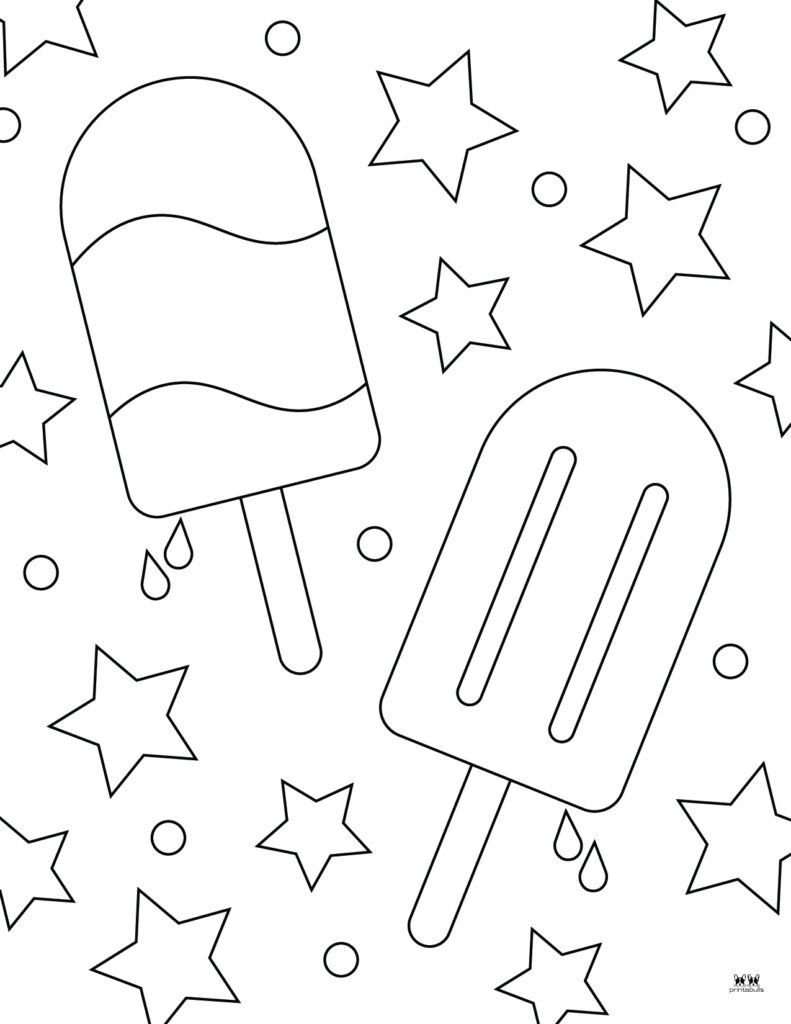 Black-and-white coloring page with two popsicles and stars
