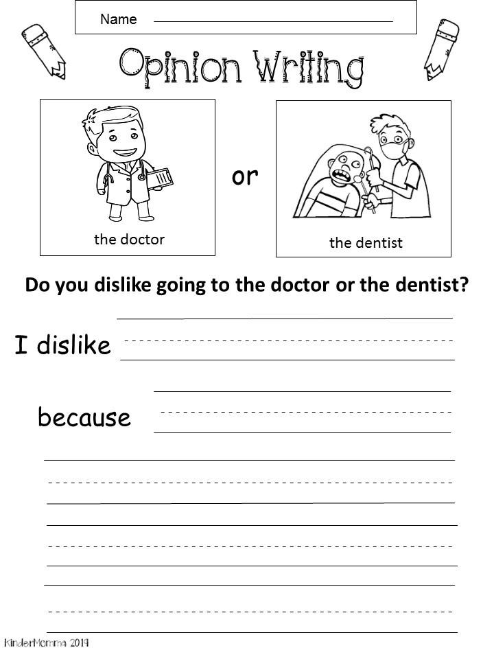 Opinion writing worksheet comparing doctor and dentist
