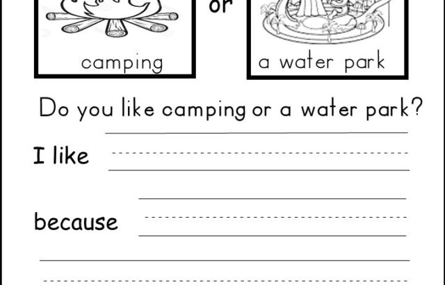 Opinion writing worksheet comparing camping and water park