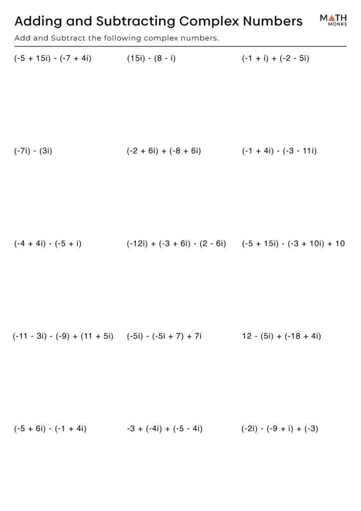 Complex numbers worksheet with arithmetic expressions