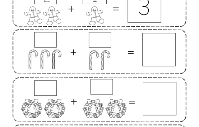 Christmas addition worksheet with candy canes, wreaths, snowmen