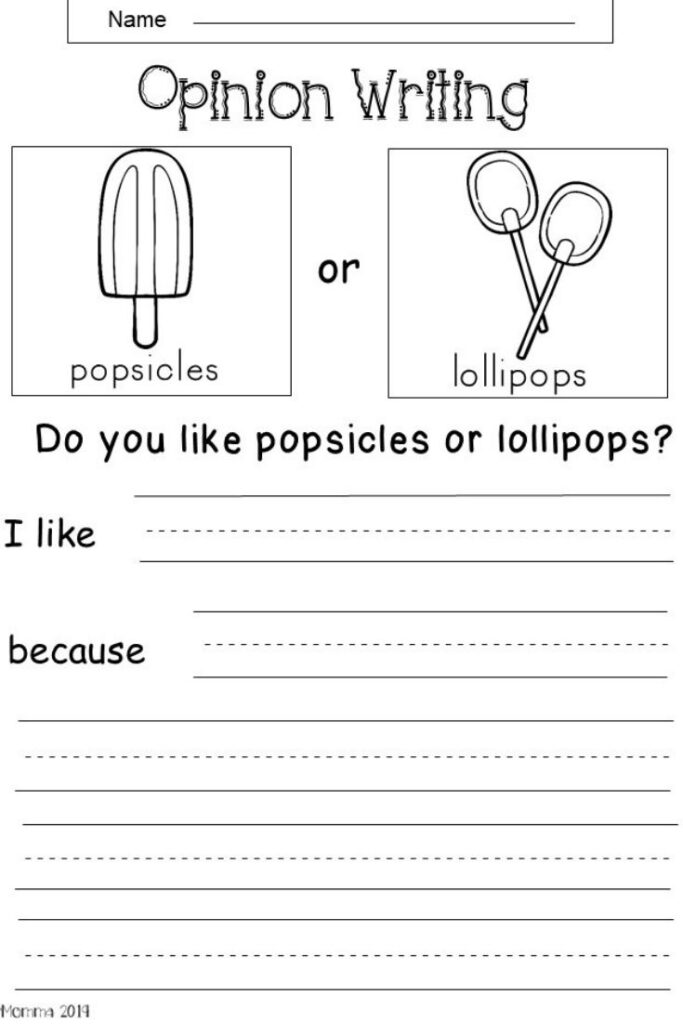 Opinion writing worksheet about popsicles or lollipops