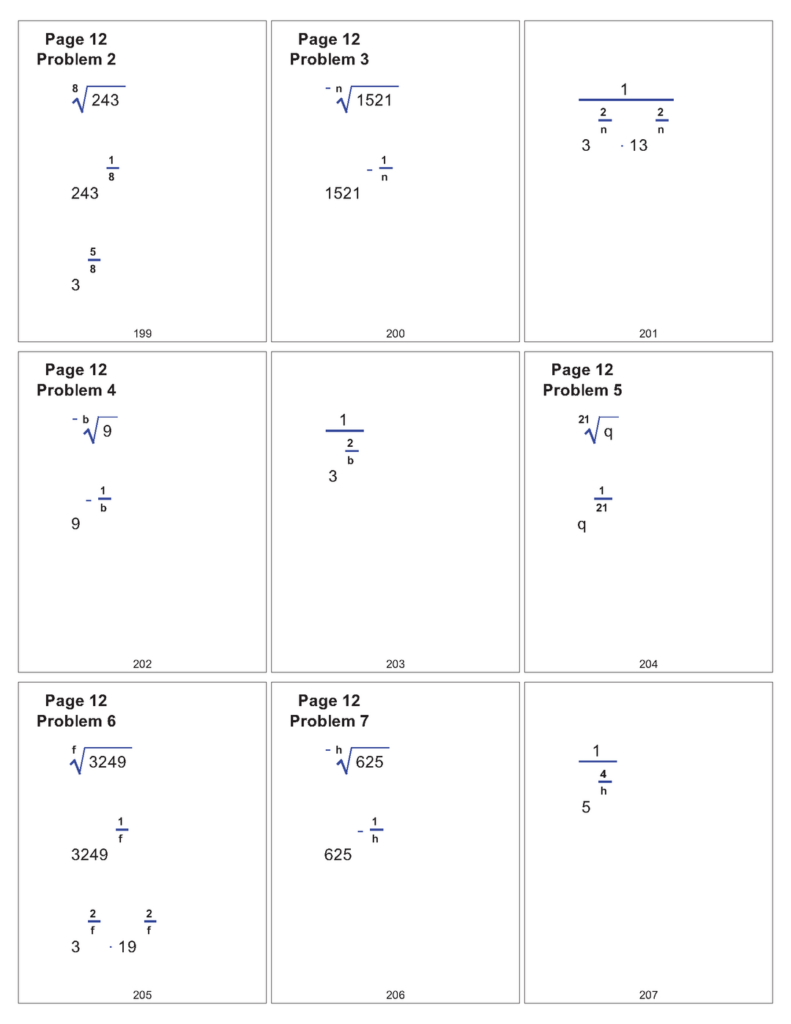 Math worksheet pages with radical and fraction problems