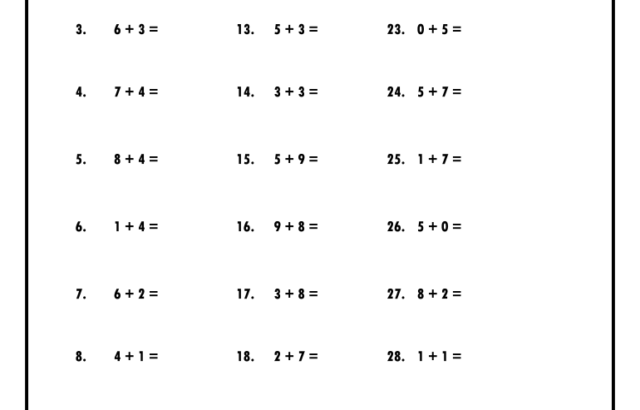 Printable addition worksheet with thirty numbered problems
