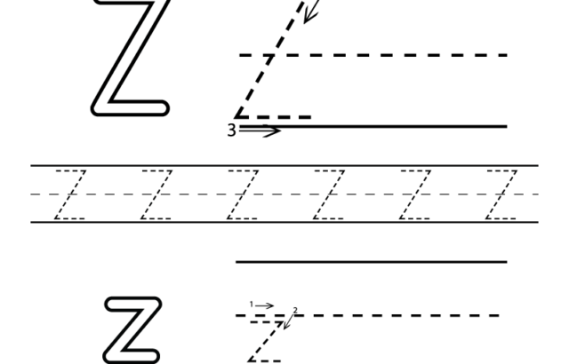 Letter Z alphabet learning worksheet with tracing lines