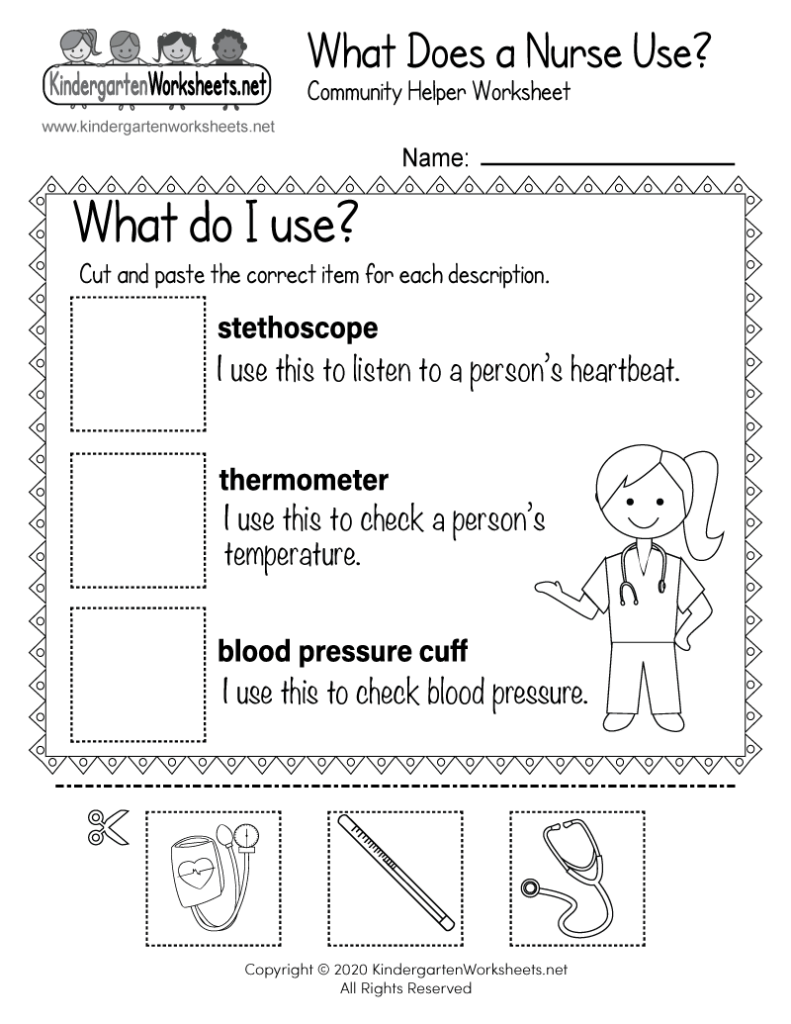 Nurse worksheet with tools and cartoon nurse illustration