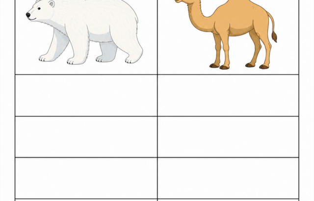 Animal adaptations worksheet with polar bear and camel images