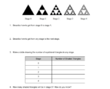 Fractals worksheet showing Sierpinski triangle stages and questions