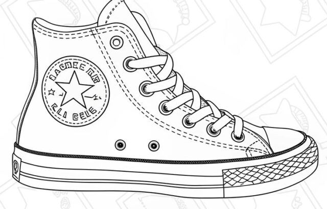Black-and-white high-top sneaker illustration with Converse text