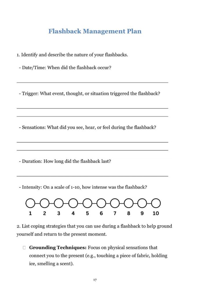 Printable flashback management plan worksheet page